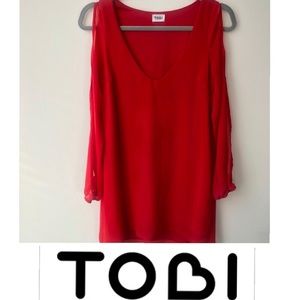 Tobi Red Sleeve-Cut Dress